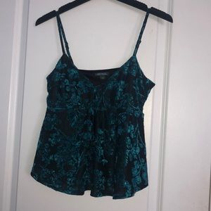 Blue and Black Floral Velvet Tank Top